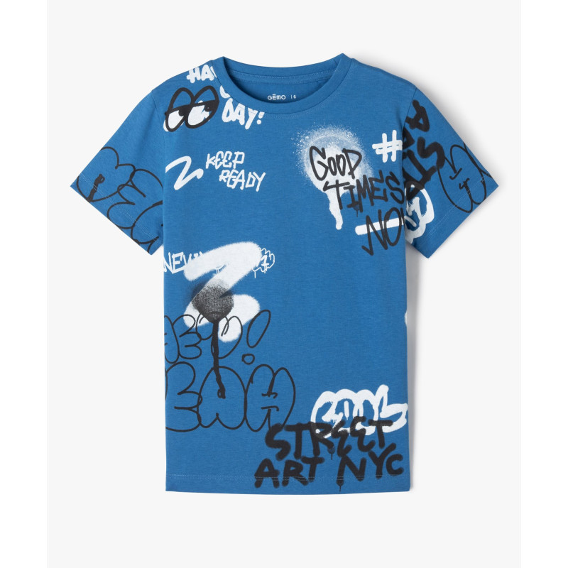 TEE-SHIRT IMPRIME BLEU Coton