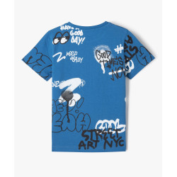 TEE-SHIRT IMPRIME BLEU Coton