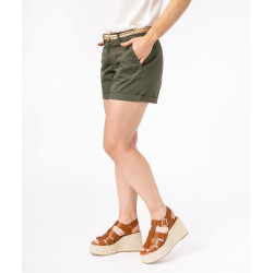 Short chino en stretch avec ceinture tressée dorée femme