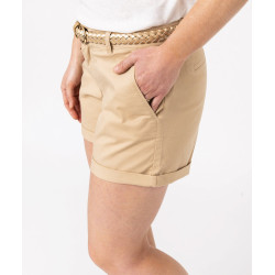 Short chino en stretch avec ceinture tressée dorée femme