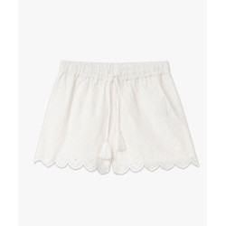 Short large en voile ajouré femme