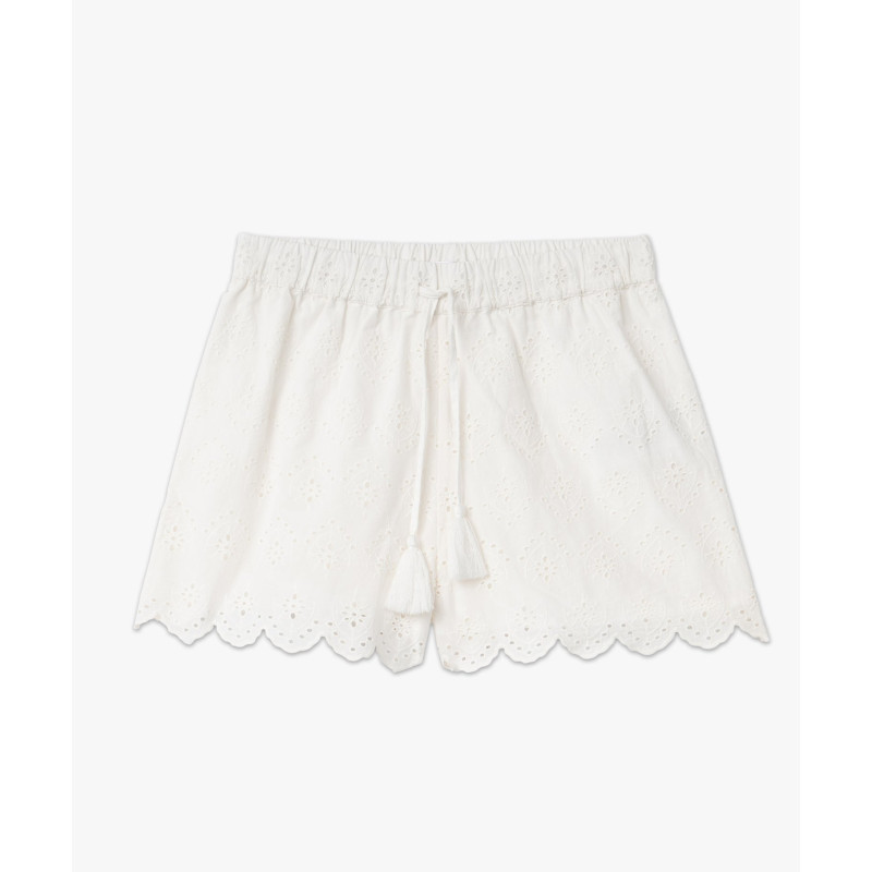 Short large en voile ajouré femme