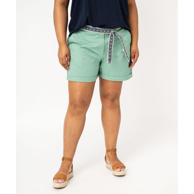 Short en toile avec ceinture tissée femme grande taille