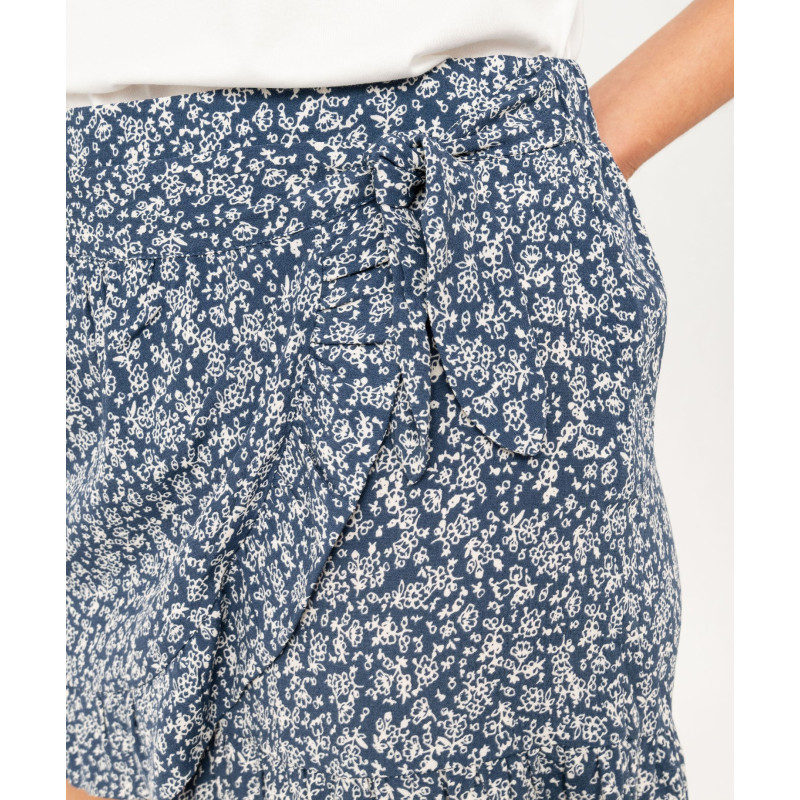 Jupe short à motifs fleuris avec volants femme