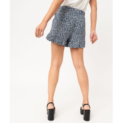 Jupe short à motifs fleuris avec volants femme