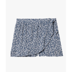 Jupe short à motifs fleuris avec volants femme