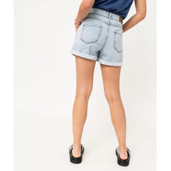 Short en jean coupe ample avec motifs brodés femme