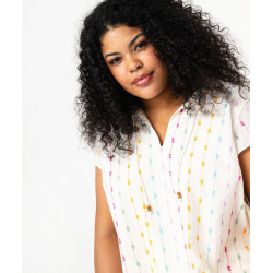 Blouse grande taille à manches courtes en voile brodé femme