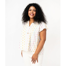 Blouse grande taille à manches courtes en voile brodé femme