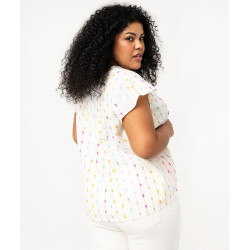 Blouse grande taille à manches courtes en voile brodé femme