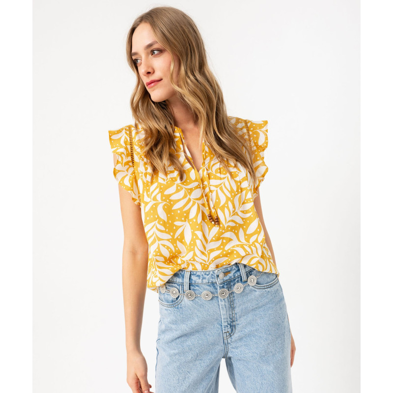 Blouse sans manches avec volants aux emmanchures femme