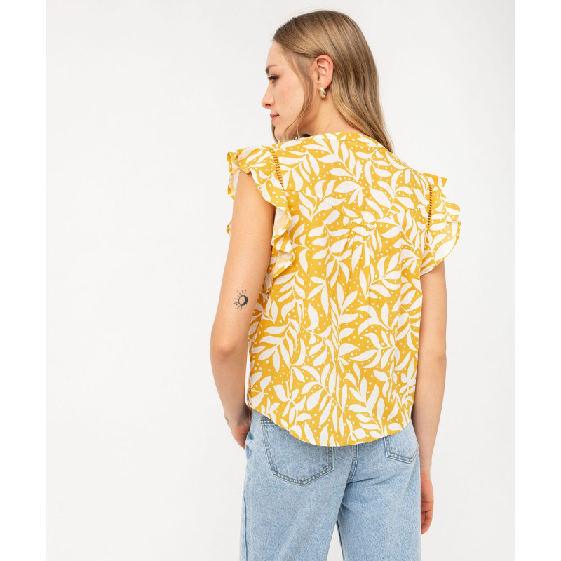 Blouse sans manches avec volants aux emmanchures femme