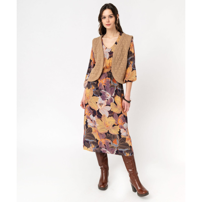 Robe longue à motifs fleuris avec col V femme