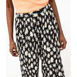 Pantalon large en maille plissée à motifs fleuris femme