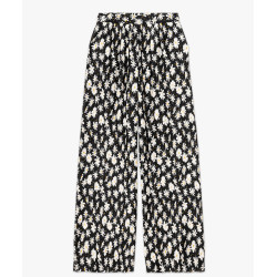 Pantalon large en maille plissée à motifs fleuris femme