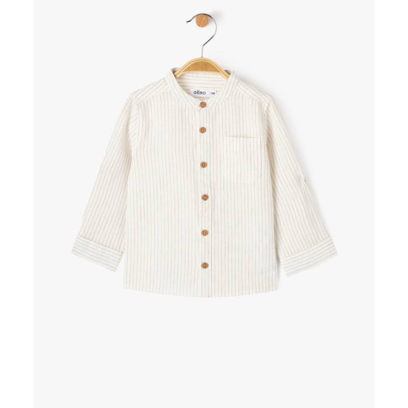 Chemise bébé garçon à manches longues et col mao en lin Chemise bébé garçon à manches longues et col mao en lin