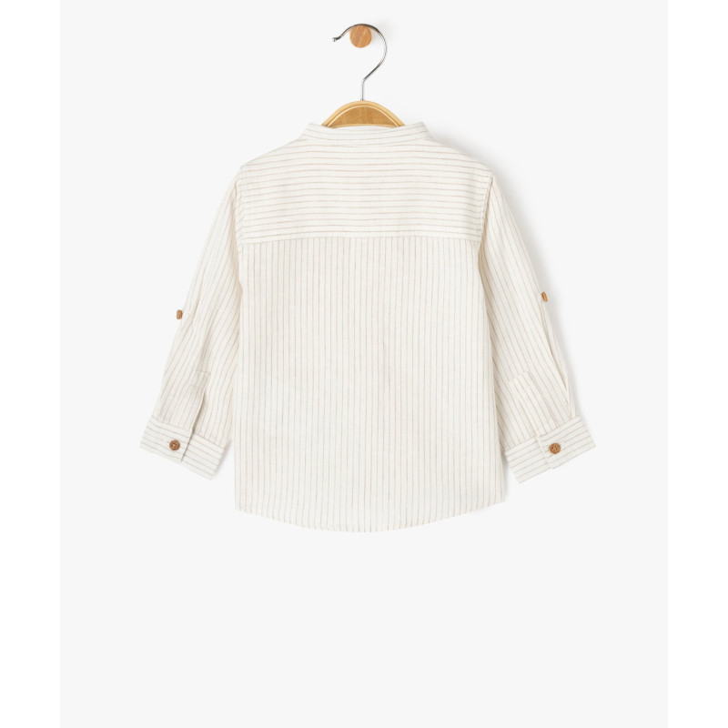 Chemise bébé garçon à manches longues et col mao en lin Chemise bébé garçon à manches longues et col mao en lin
