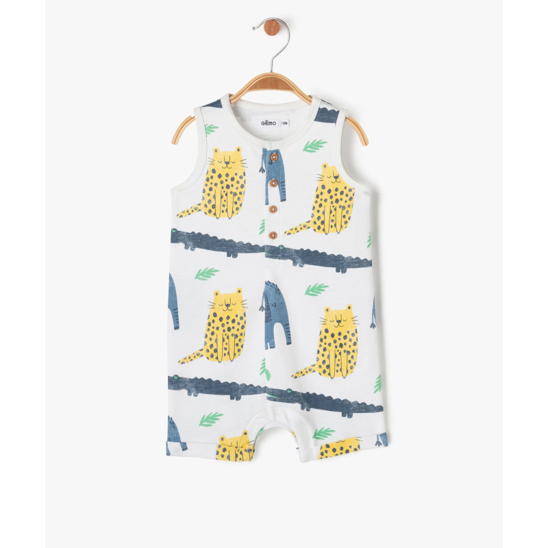 Combishort sans manches en maille bouclette à motifs animaux bébé garçon Combishort sans manches en maille bouclette à motifs animaux bébé garçon
