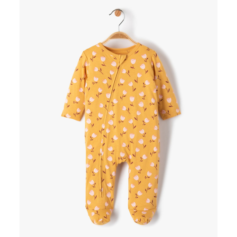 Pyjama bébé en coton à zip ventral et motif fleuri