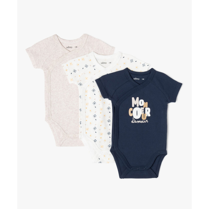 Body manches courtes fermeture croisée bébé (lot de 3)