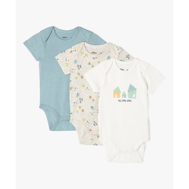 Body à manches courtes à motifs maison bébé garçon (lot de 3)