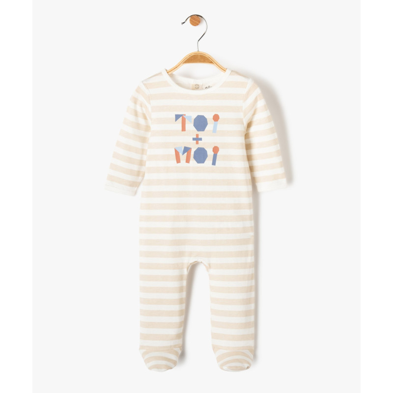 Pyjama bébé à rayures avec inscription sur le buste