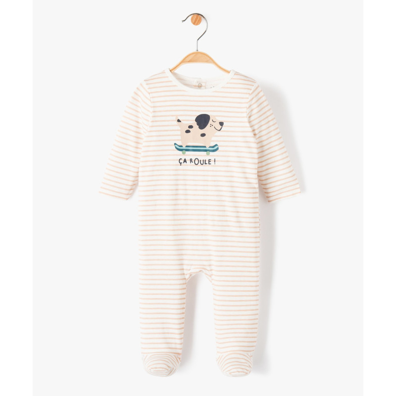 Pyjama bébé à pont-dos en coton rayé avec motif