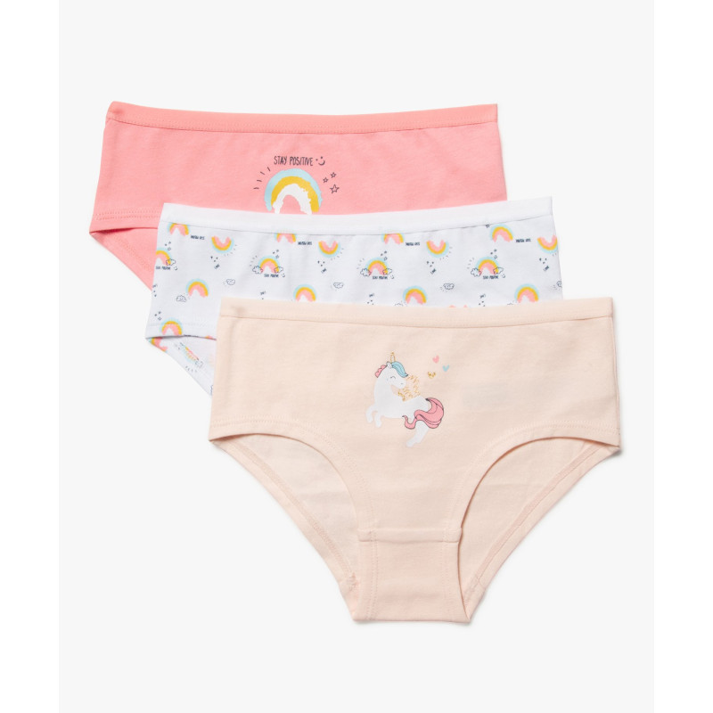 Shorty coton stretch imprimé licorne fille (lot de 3)