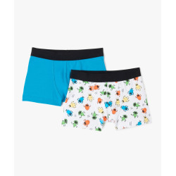 Boxers en coton stretch uni et imprimé garçon (lot de 2)