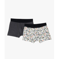 Boxer garçon stretch 1 uni / 1 imprimé (lot de 2)