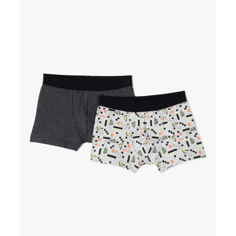 Boxer garçon stretch 1 uni / 1 imprimé (lot de 2)