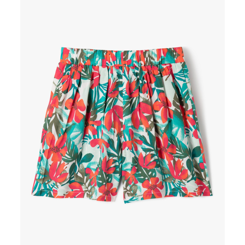 Short large en viscose fleurie fille