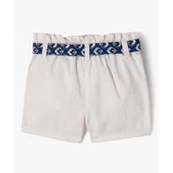 Short en toile de coton taille haute avec ceinture à nouer fille