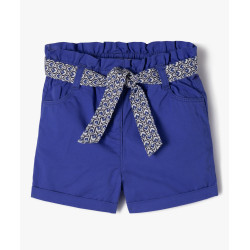 Short en toile de coton taille haute avec ceinture à nouer fille