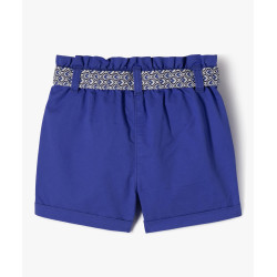 Short en toile de coton taille haute avec ceinture à nouer fille