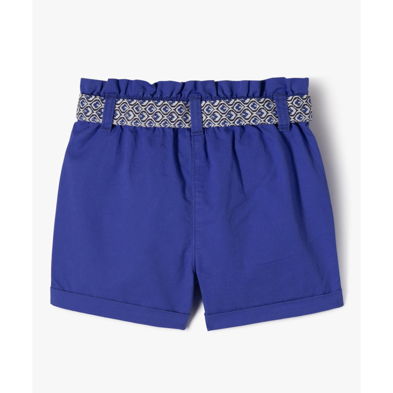 Short en toile de coton taille haute avec ceinture à nouer fille