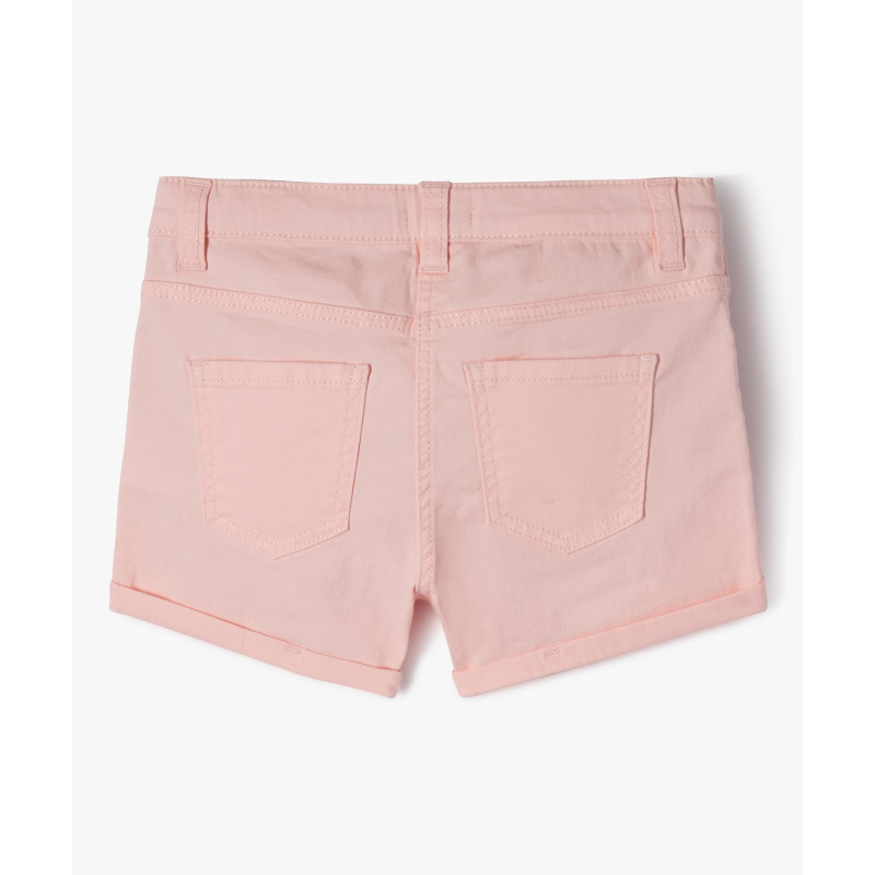 Short en coton stretch avec revers fille