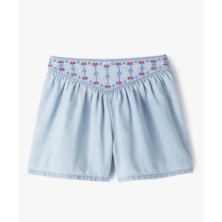 Short en jean large avec broderies fille