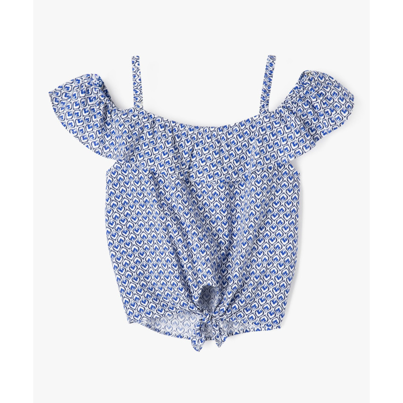 Blouse à bretelles et encolure volantée fille