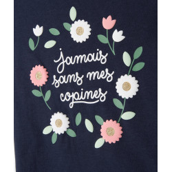 Tee-shirt à manches courtes avec motifs fleuris et paillettes fille