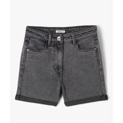 Short en jean taille haute coupe droite fille