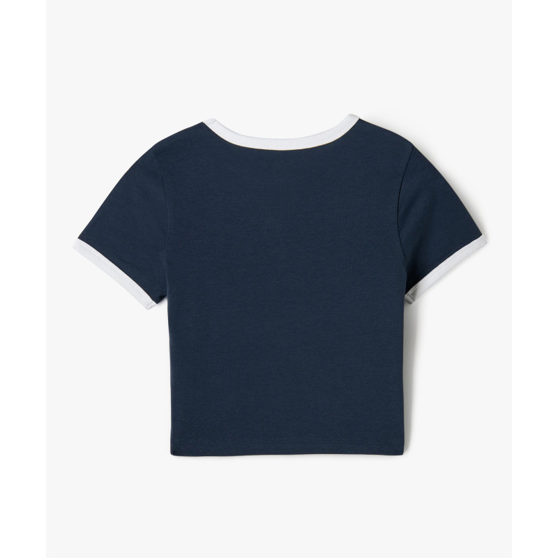 Tee-shirt manches courtes coupe courte avec motif fille