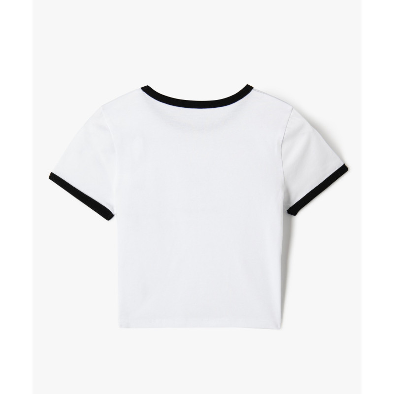 Tee-shirt manches courtes coupe courte avec motif fille