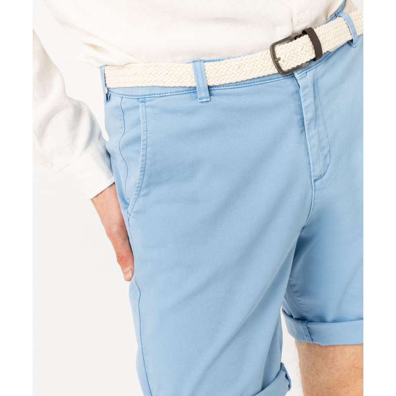 Bermuda chino en coton stretch coloris unique avec ceinture homme