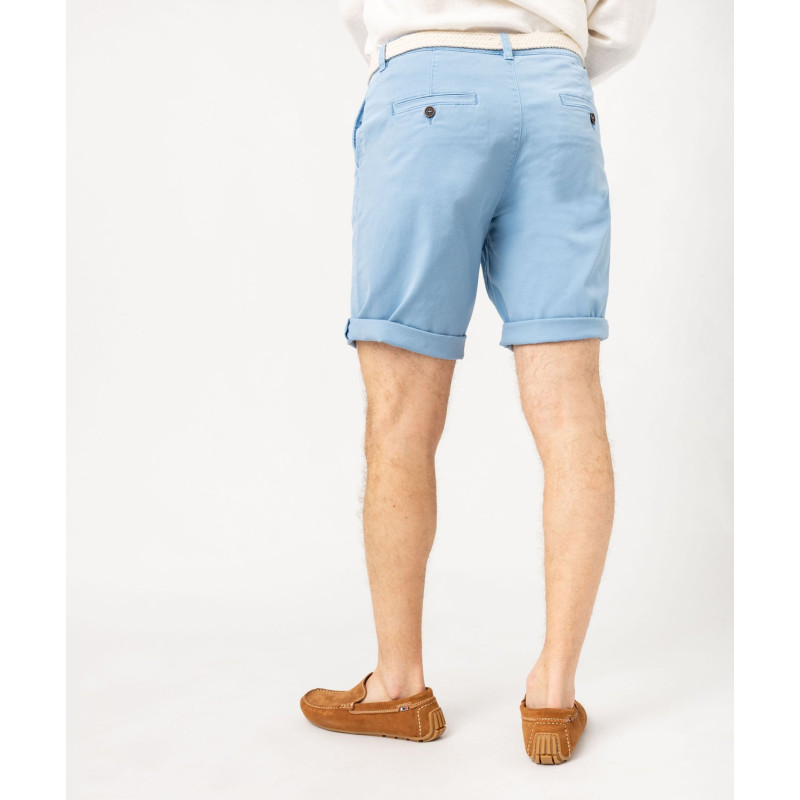 Bermuda chino en coton stretch coloris unique avec ceinture homme