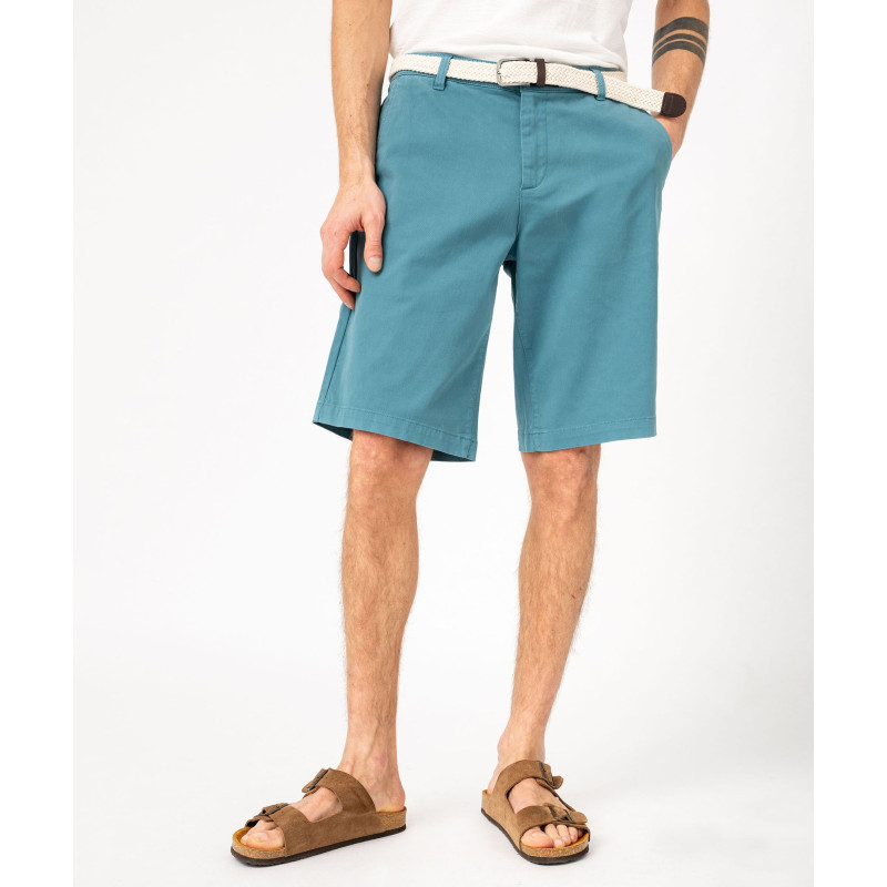 Bermuda chino en coton stretch coloris unique avec ceinture homme