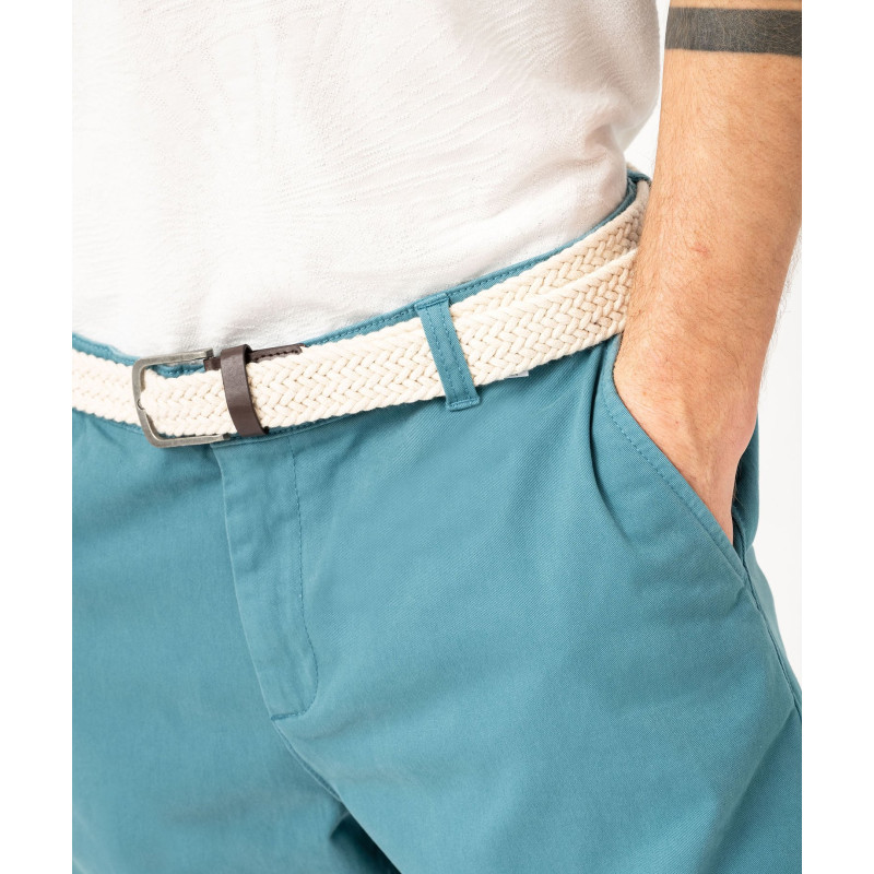 Bermuda chino en coton stretch coloris unique avec ceinture homme