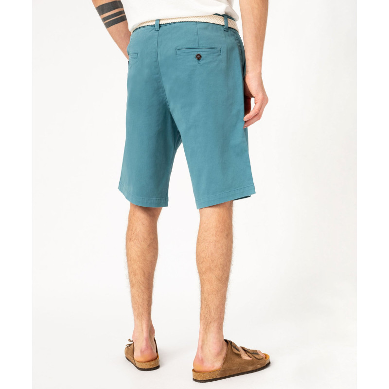 Bermuda chino en coton stretch coloris unique avec ceinture homme