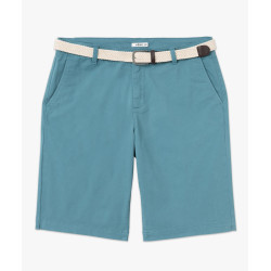 Bermuda chino en coton stretch coloris unique avec ceinture homme