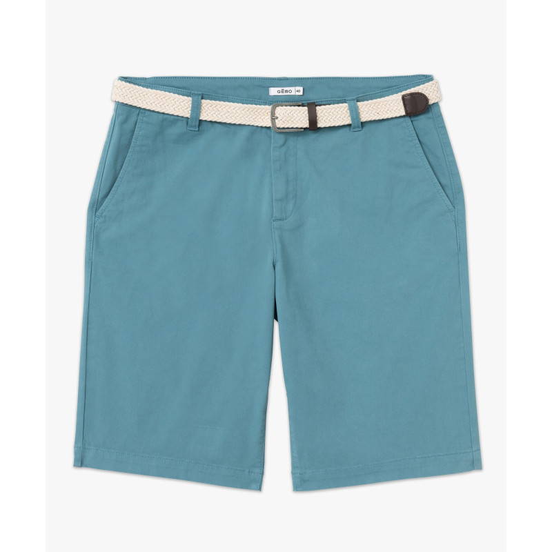 Bermuda chino en coton stretch coloris unique avec ceinture homme